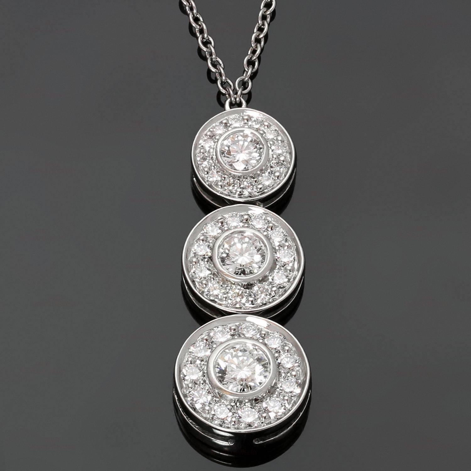 This classic Tiffany necklace from the timelessly elegant Circlet collection is made in platinum and features a 3-circle pendant set with brilliant-cut round diamonds of an estimated 0.55 carats. Made in United States circa 2000s. Measurements: