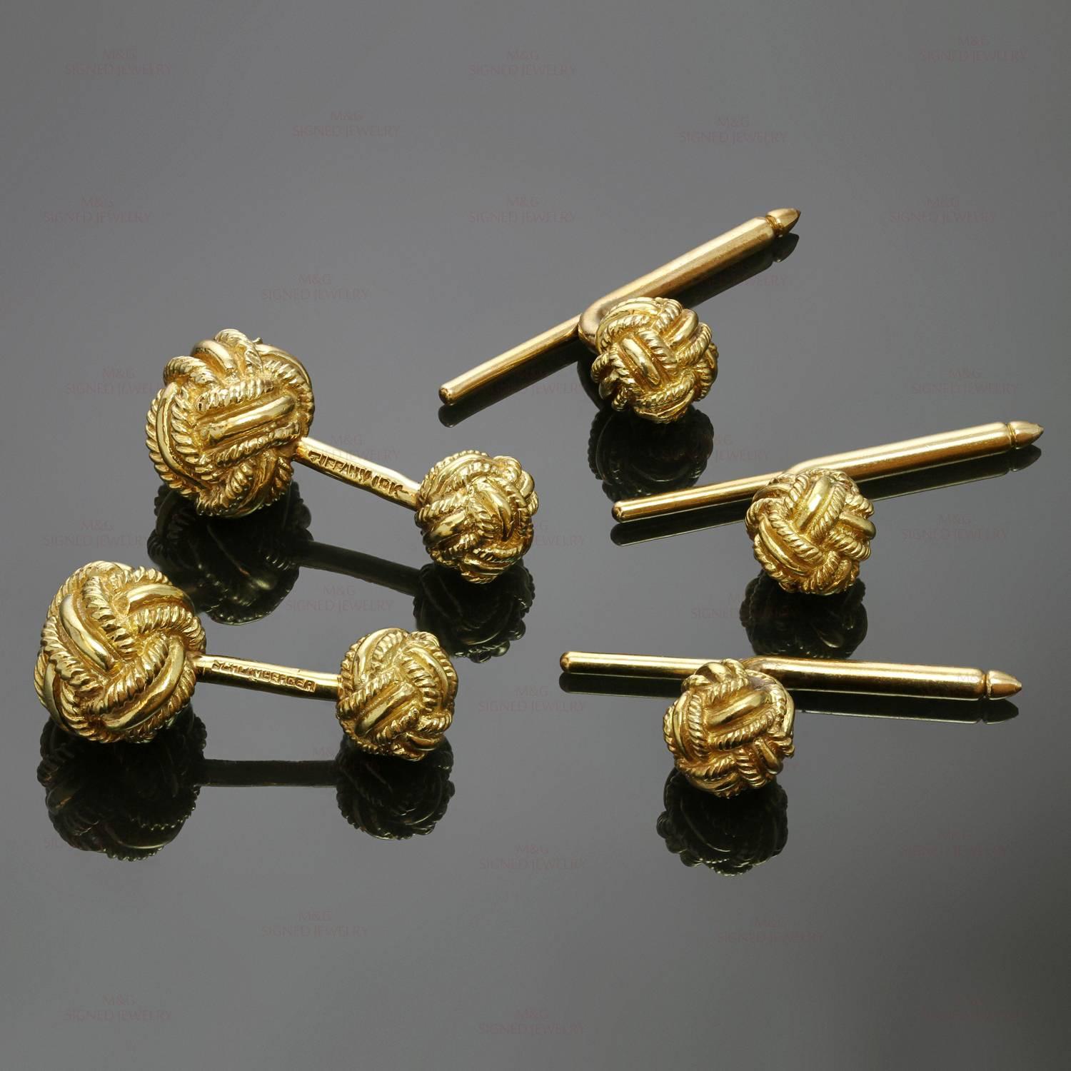 Men's Tiffany & Co. Schlumberger Gold Knot Cufflinks and Studs Perfect for Fathers Day