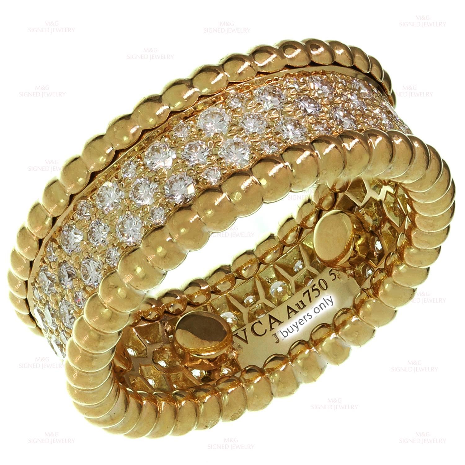 Van Cleef & Arpels Perlée Diamond Gold Band Ring In New Condition In New York, NY