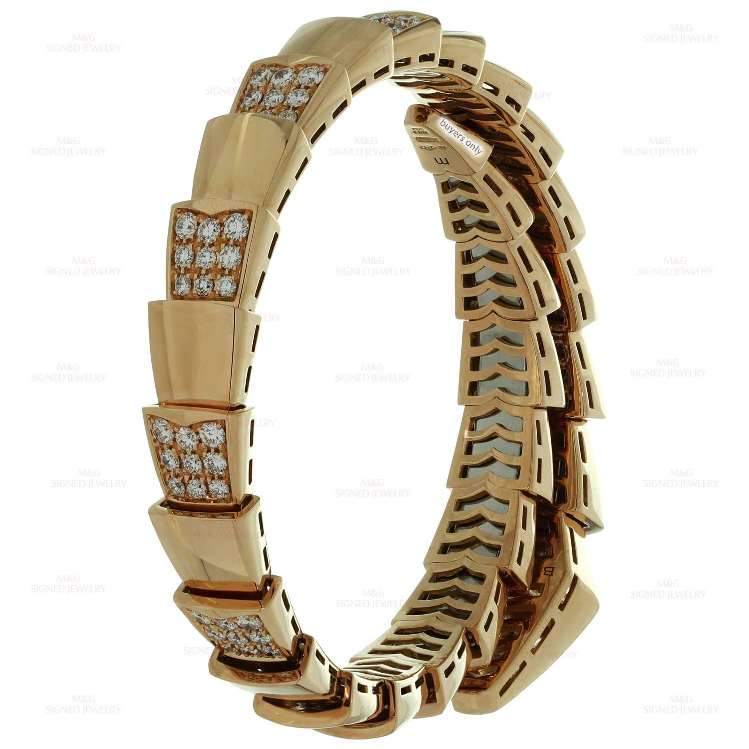 Women's Bulgari Serpenti Demi Pave Diamond Rose Gold Bracelet. Box Papers