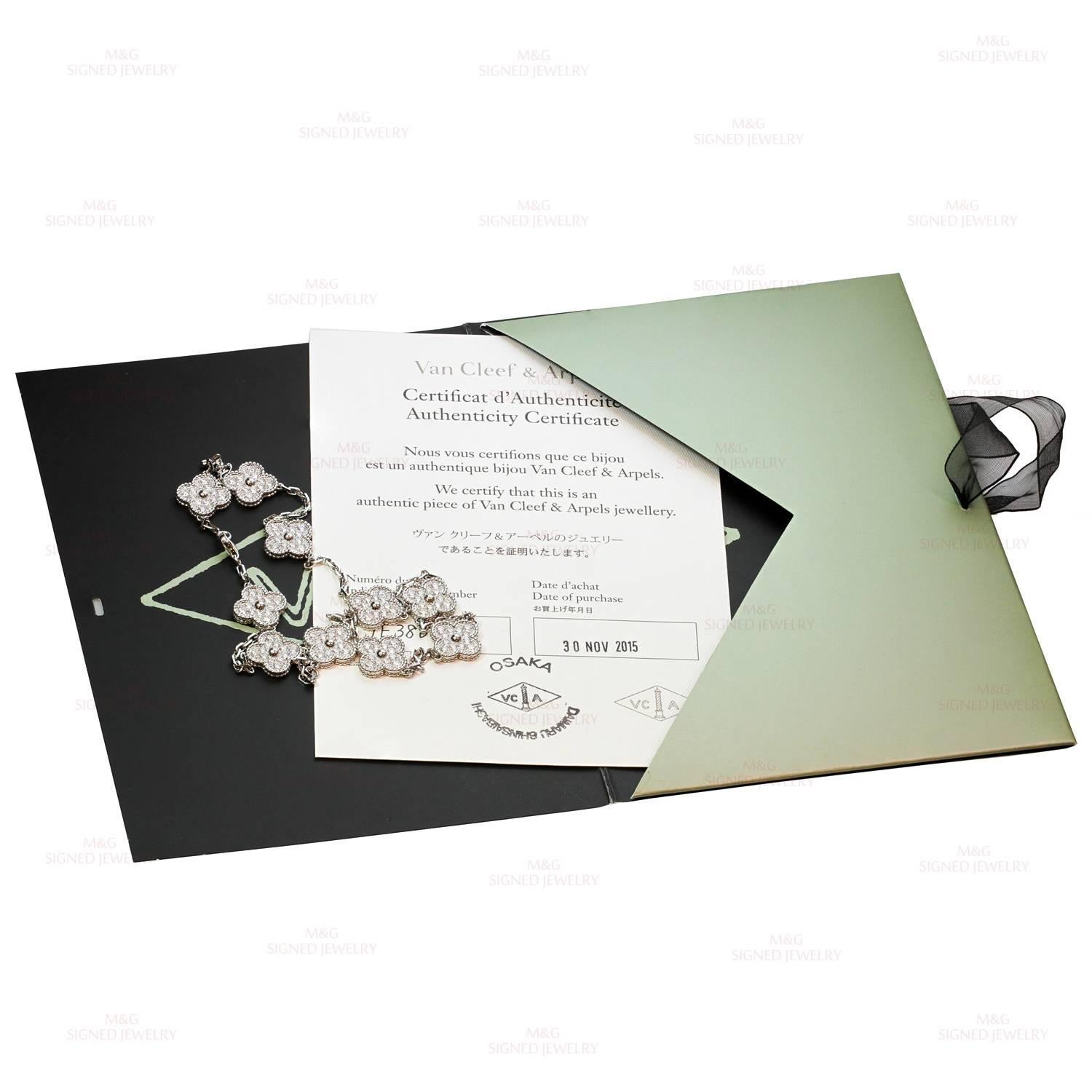 Women's Van Cleef & Arpels Vintage Alhambra Diamond Gold 10 Motif Necklace