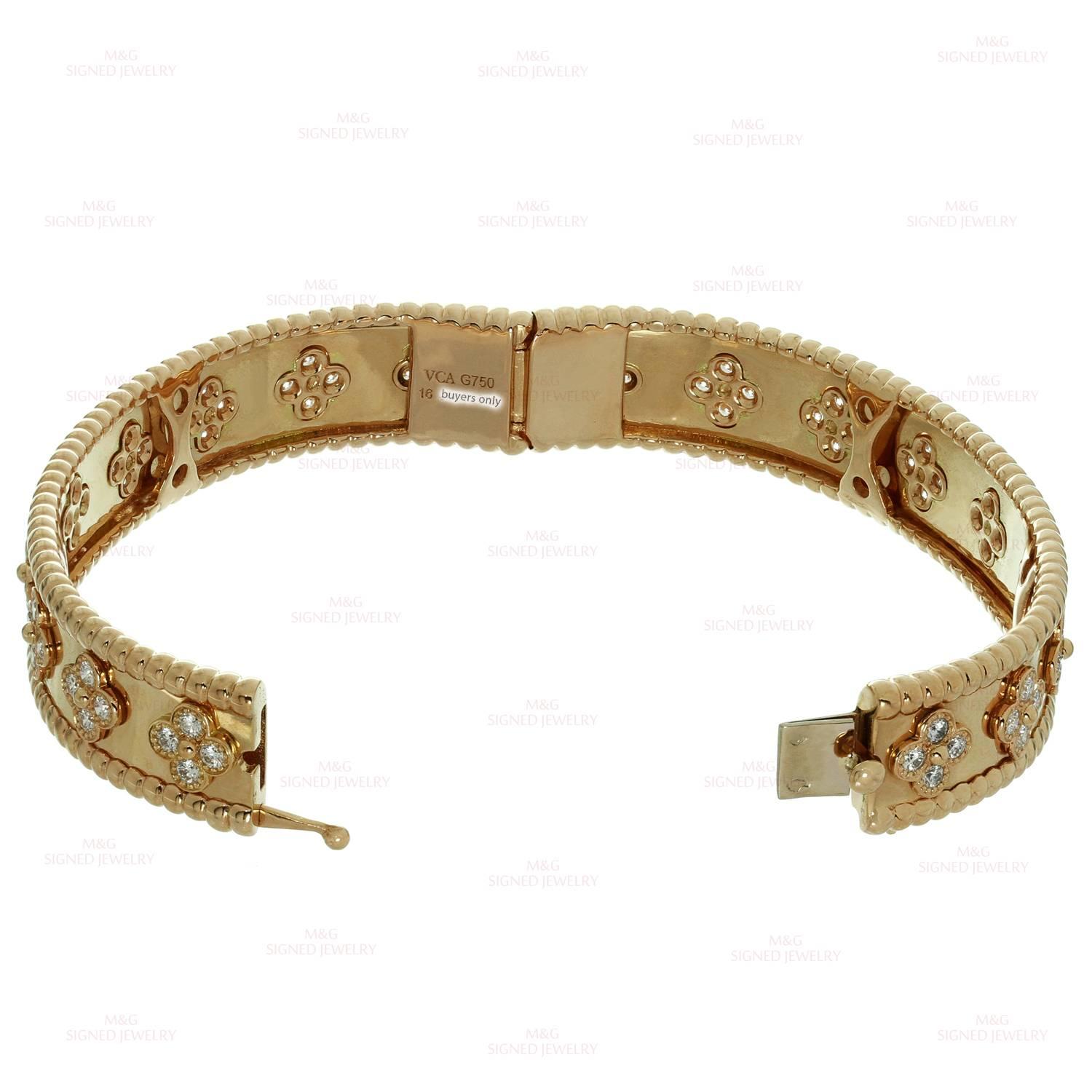 Van Cleef & Arpels Perlée Clover Diamond Gold Bracelet In Excellent Condition In New York, NY