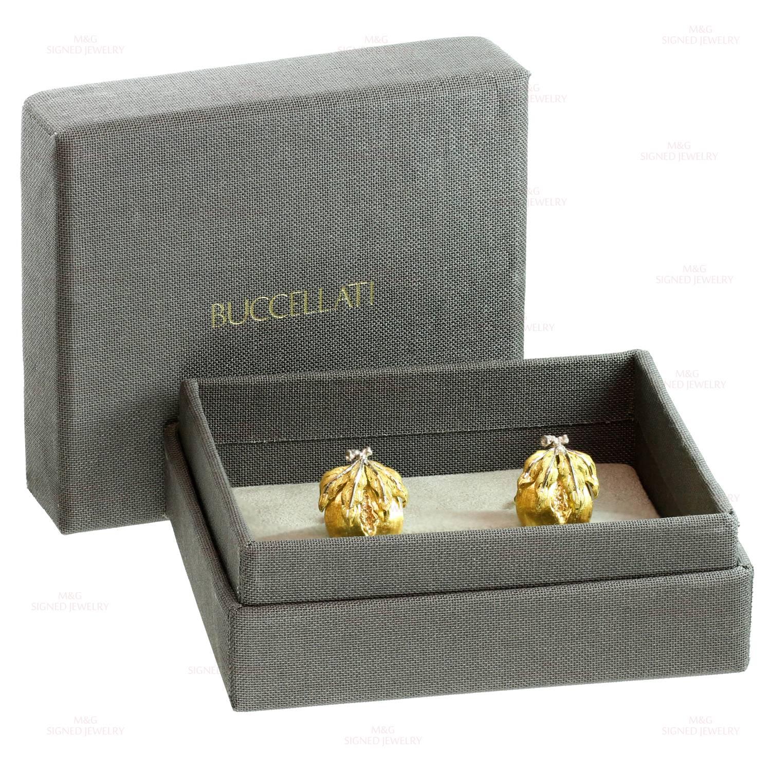 Buccellati Two Color Gold Pomegranate Earrings  In New Condition In New York, NY