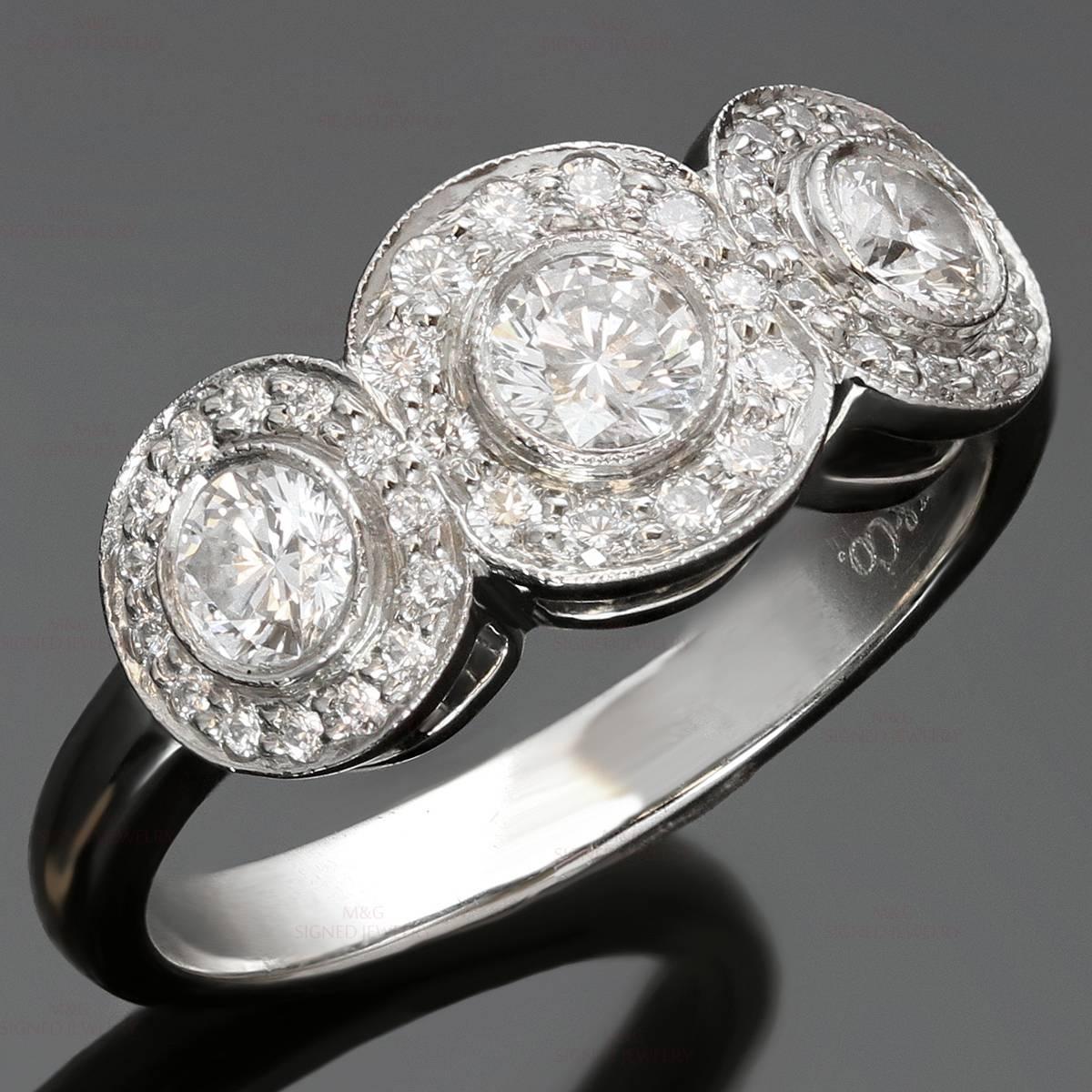 This stunning Tiffany three-stone ring from the classic Circlet collection is crafted in fine platinum and set with brilliant-cut round diamonds of an estimated 0.55 carats. Elegant and timeless. Made in United States circa 2010s. Measurements: