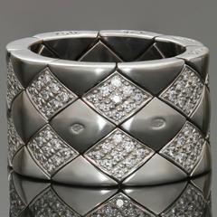 Chanel Matelasse Diamond Gold Quilted Flexible Three Row Band Ring