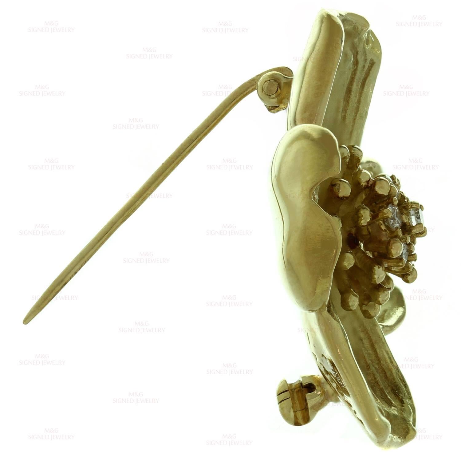 Tiffany & Co. Diamond Gold Dogwood Flower Brooch In Excellent Condition In New York, NY