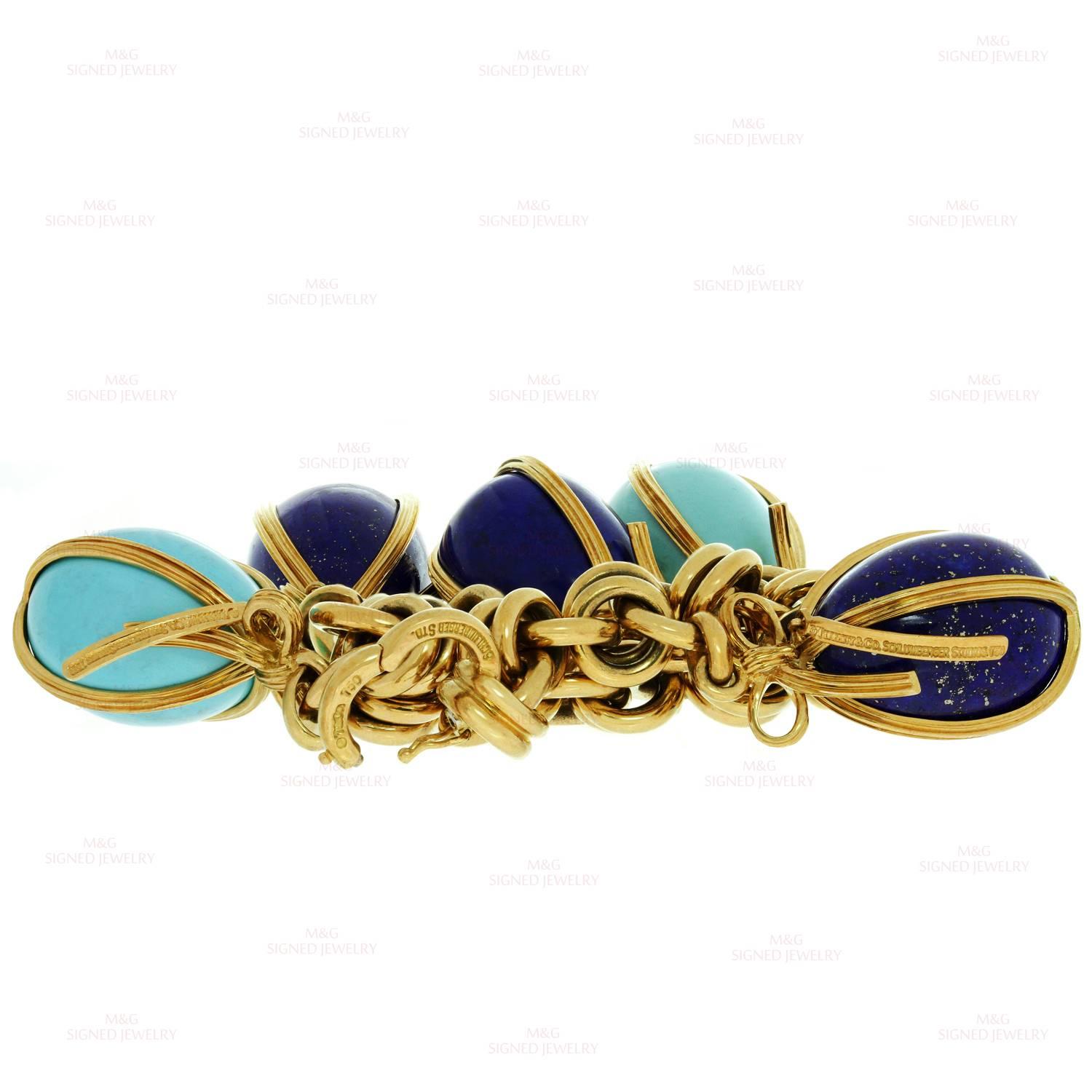 Tiffany & Co. Schlumberger Turquoise Lapis Lazuli Egg Charms Bracelet  1