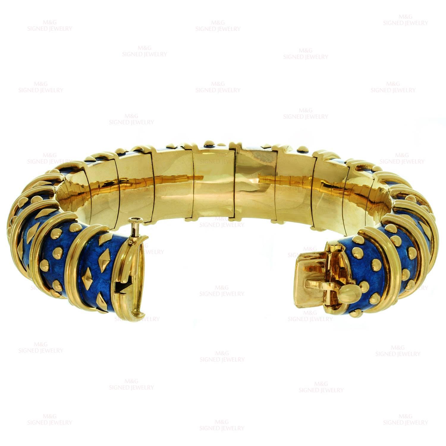 Tiffany & Co. Schlumberger Dot Losange Blue Enamel Gold Bracelet  1