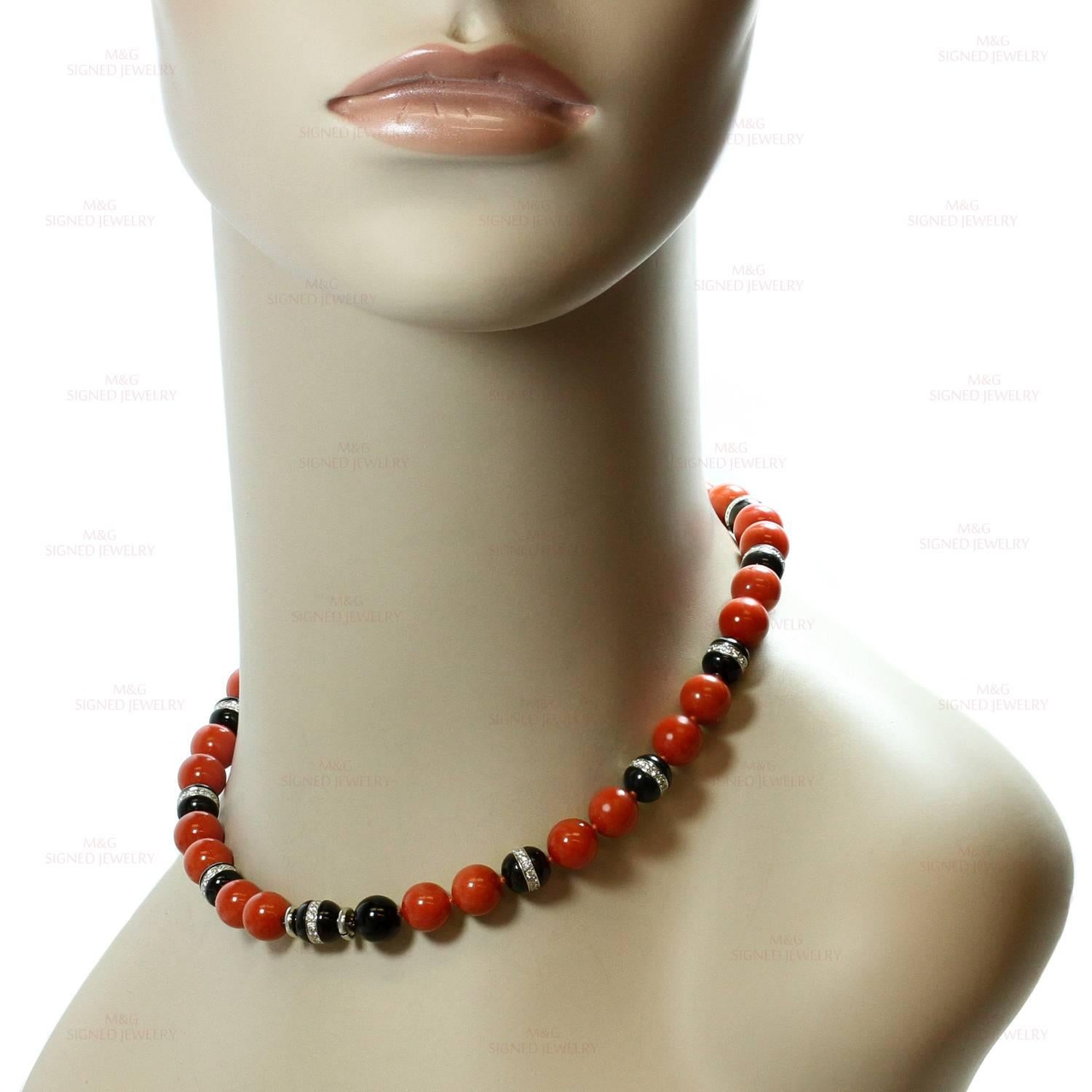 Tiffany & Co. Natural Oxblood Coral Onyx Diamond Bead Bracelet Pair or Necklace In Excellent Condition In New York, NY