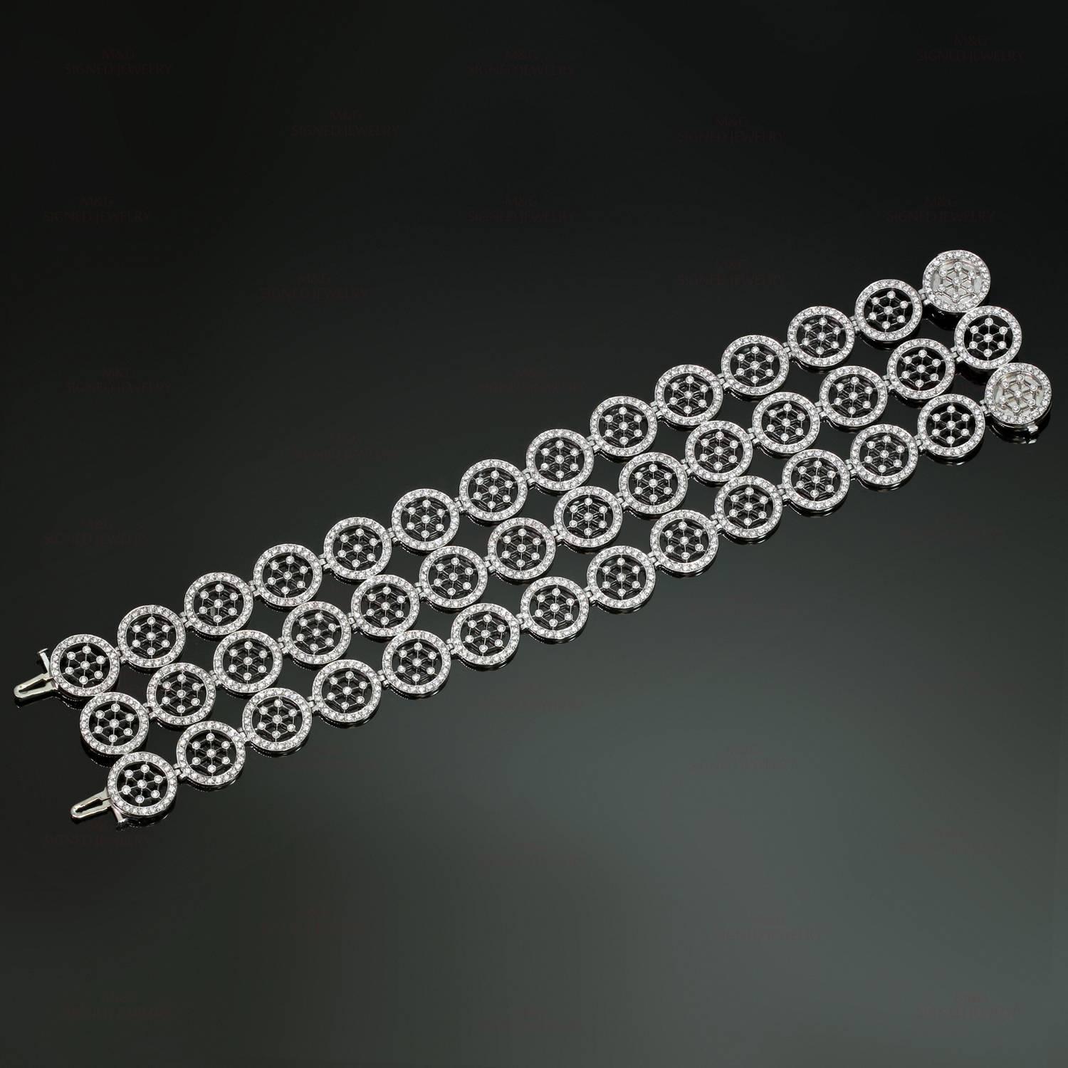 This magnificent Tiffany bracelet is crafted in platinum and 18k white gold and masterfully set with 1260 full-cut brilliant diamonds of an estimated 10.0 carats to emulate the delicate effect of the luminous fabric called voile. Made in United