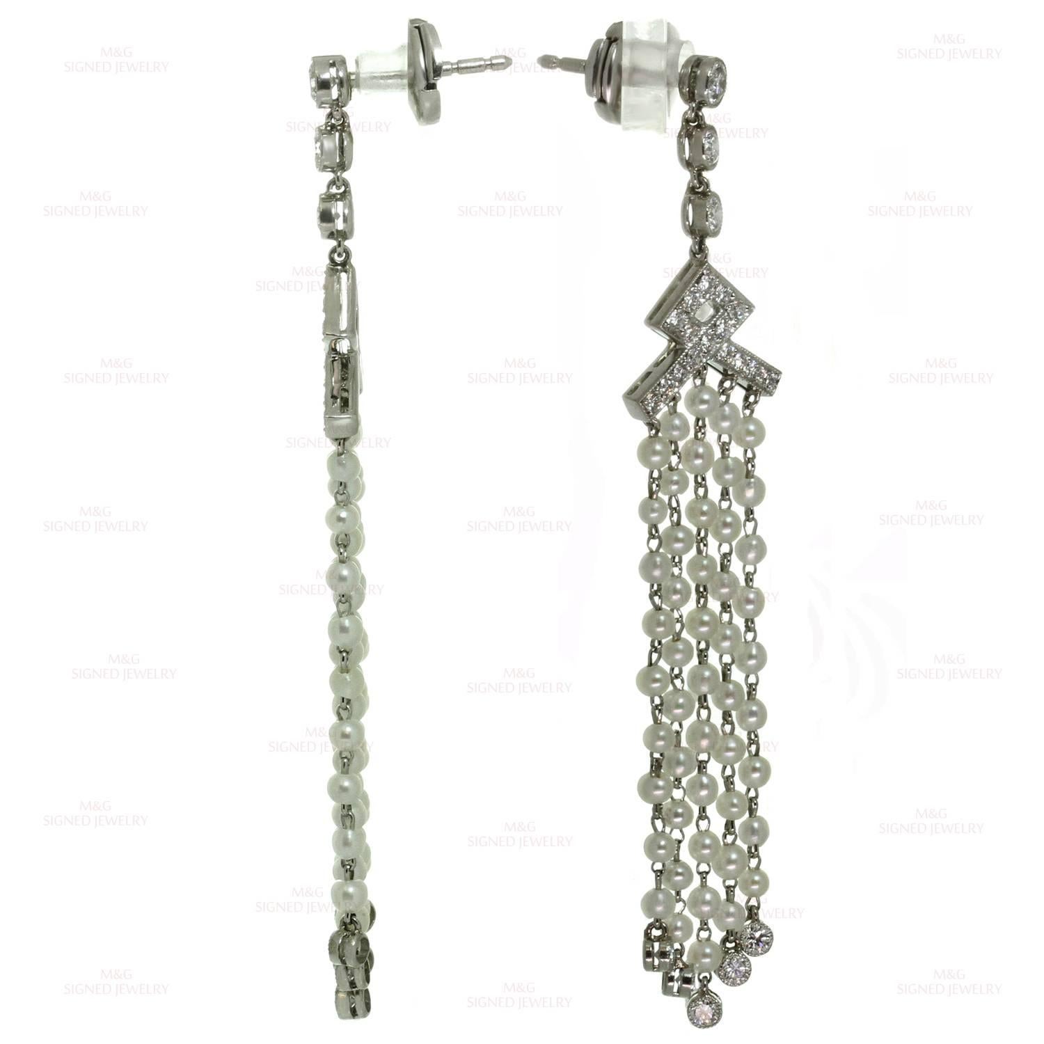 Women's Tiffany & Co. Seed Pearl Diamond Platinum Drop Earrings