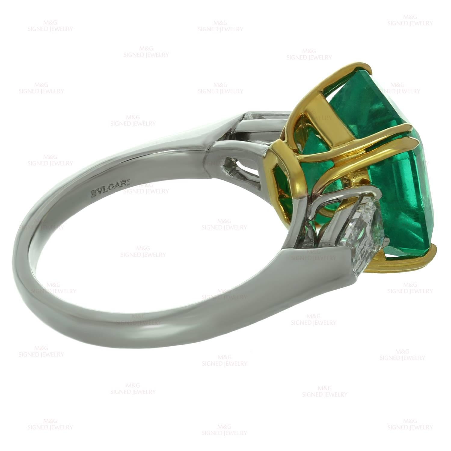 Women's Bulgari 6.13 Carat GIA Cert Colombian Emerald Diamond Platinum Ring 