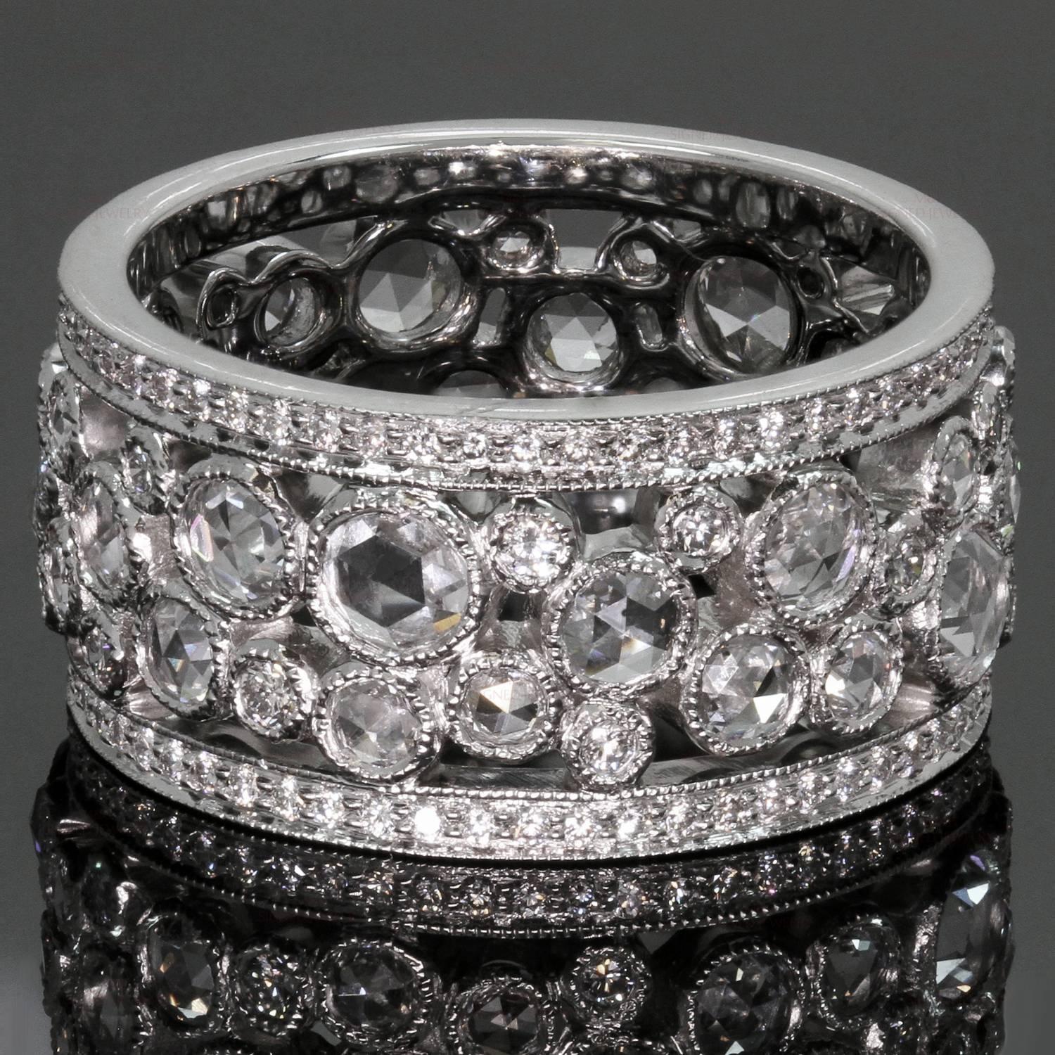 This stunning Tiffany band from the Cobblestone collection is crafted in platinum and beautifully set with exquisite rose-cut diamonds of an estimated 1.62 carats and round brilliant-cut diamonds of an estimated 0.52 carats. Made in United States