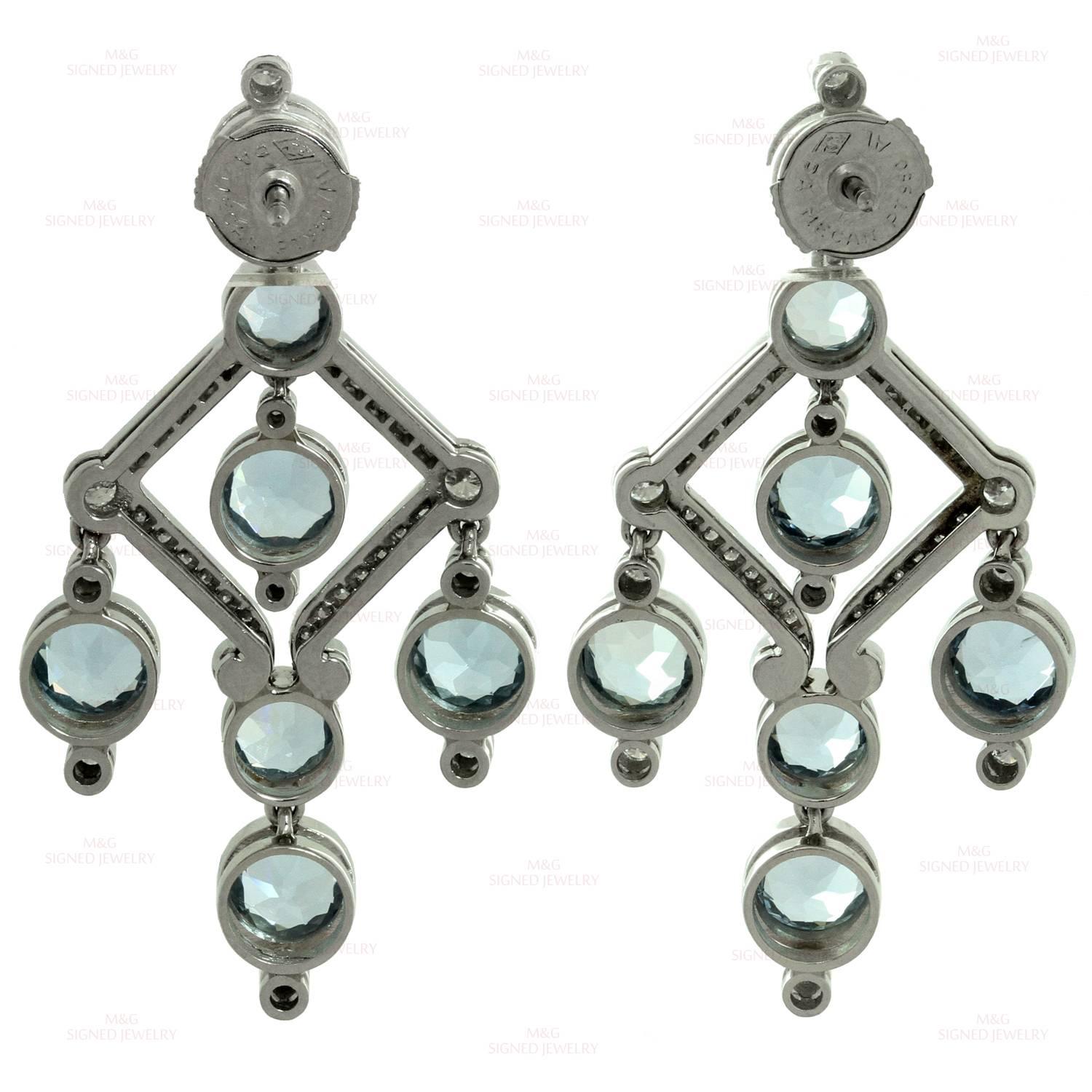 Tiffany & Co. Aquamarine Diamond Platinum Earrings 1