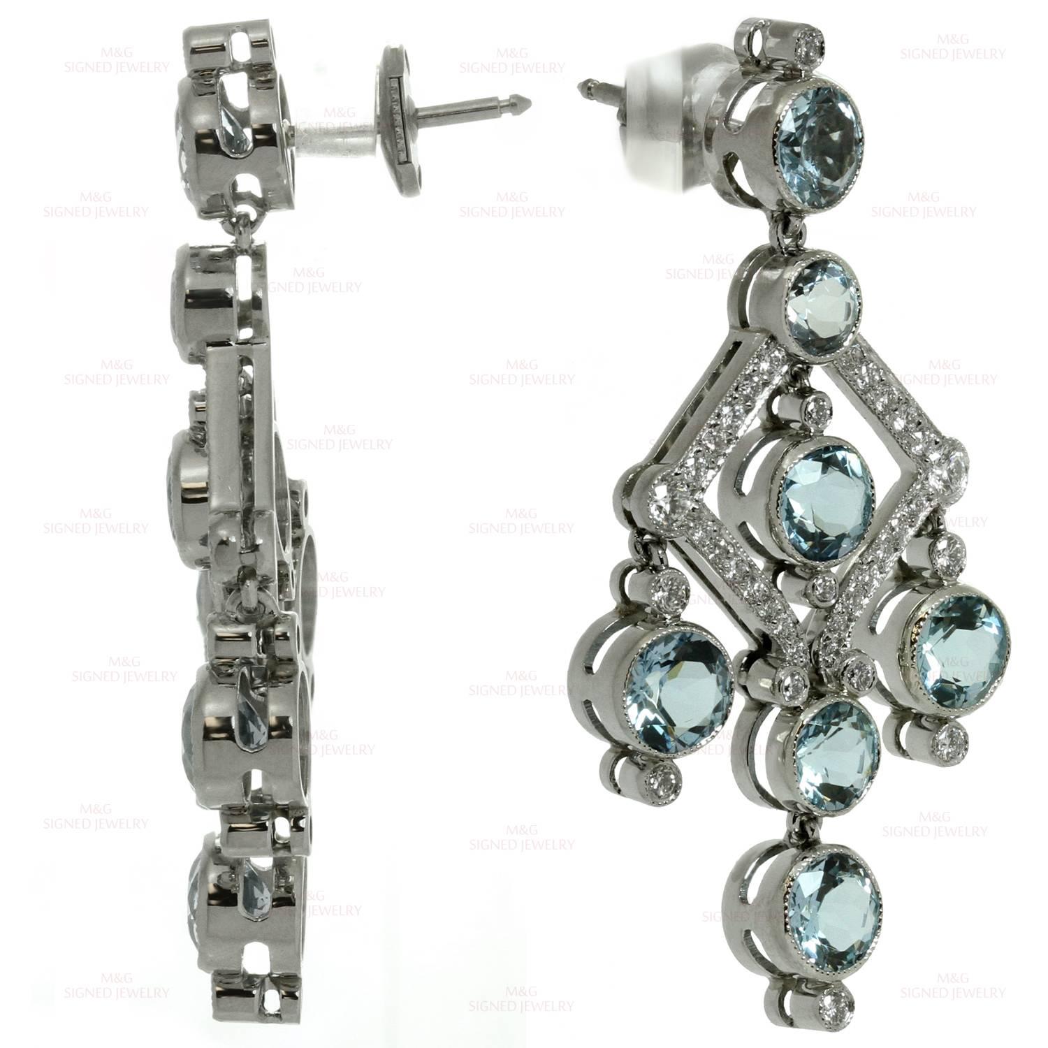Tiffany & Co. Aquamarine Diamond Platinum Earrings In Excellent Condition In New York, NY