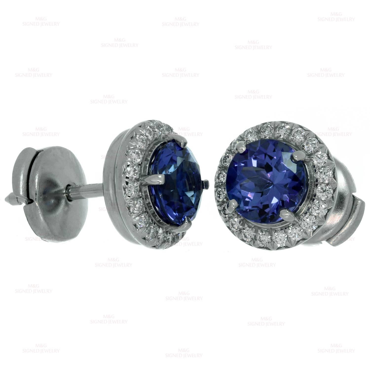 Tiffany & Co. Seleste Tanzanite Diamond Platinum Stud Earrings In Excellent Condition In New York, NY