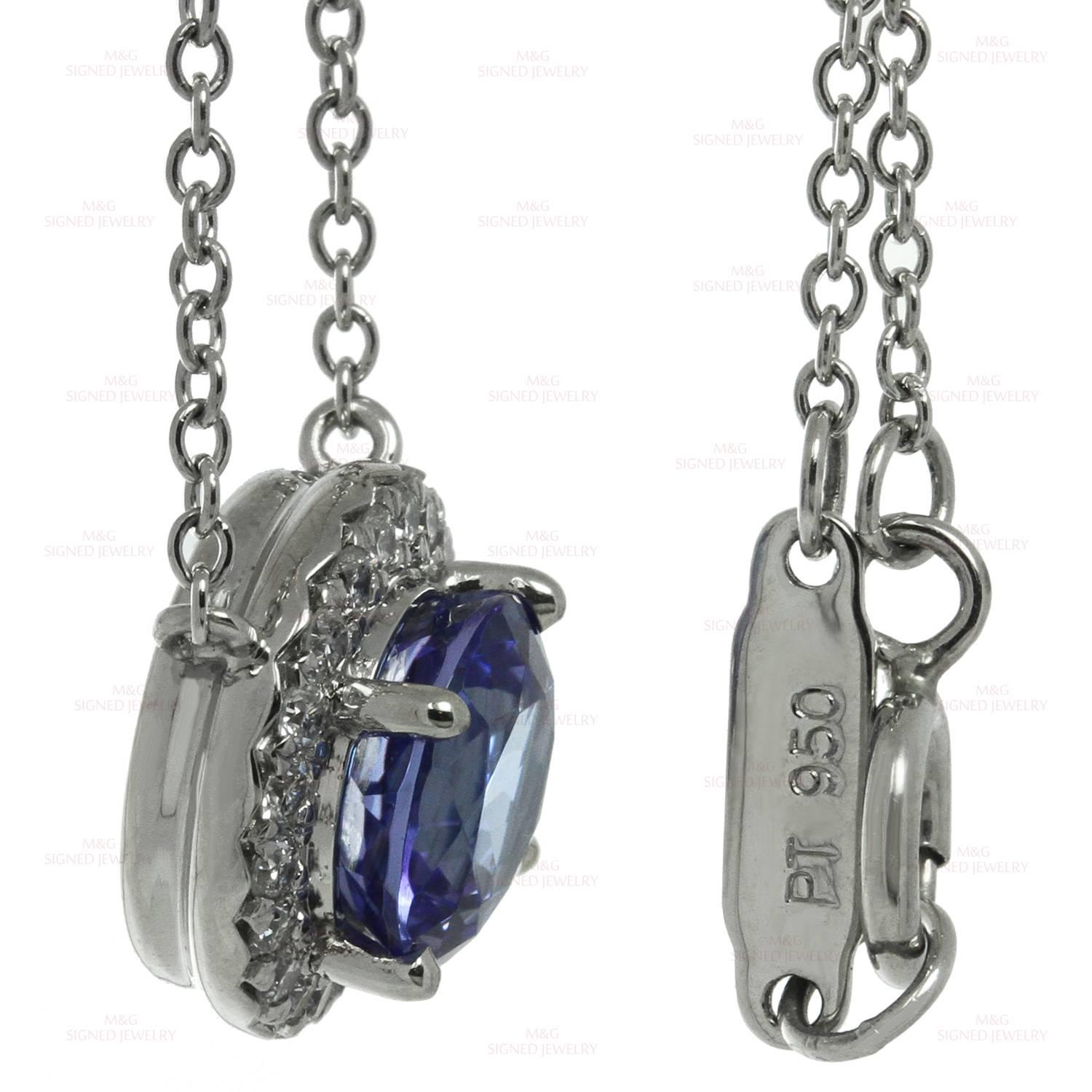Tiffany & Co. Seleste Tanzanite Diamond Platinum Pendant Necklace In Excellent Condition In New York, NY