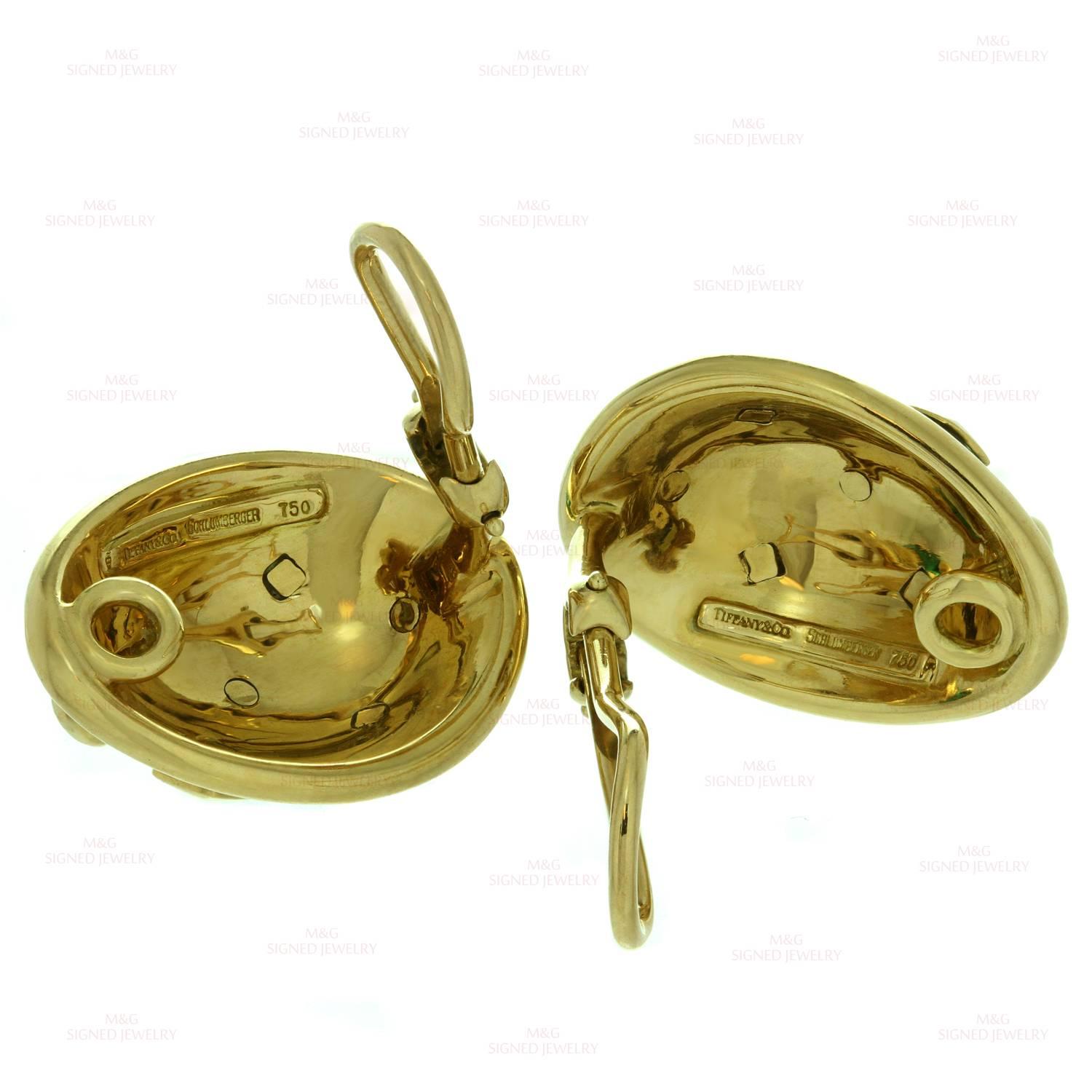 Tiffany & Co. Schlumberger Dot Losange Green Enamel Gold Clip-on Earrings 1