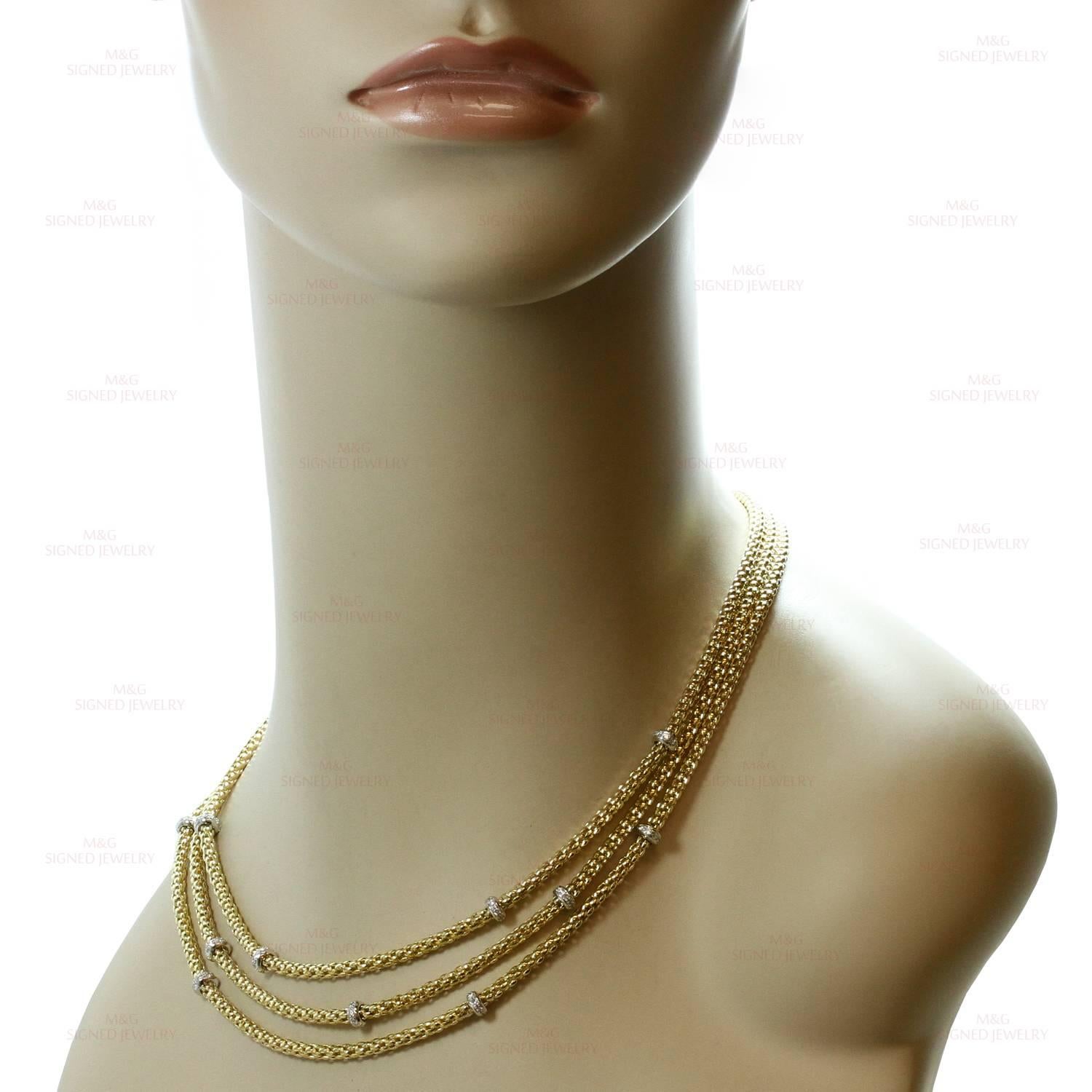 Fope Diamond Gold 3-Row Classic Mesh Necklace In Excellent Condition In New York, NY