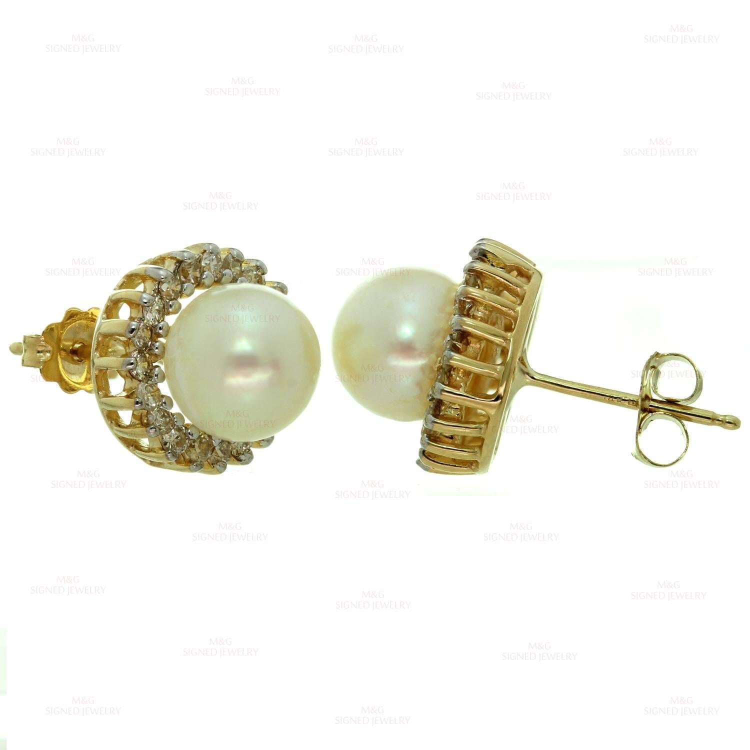 Women's Pearl Diamond Gold Stud Earrings