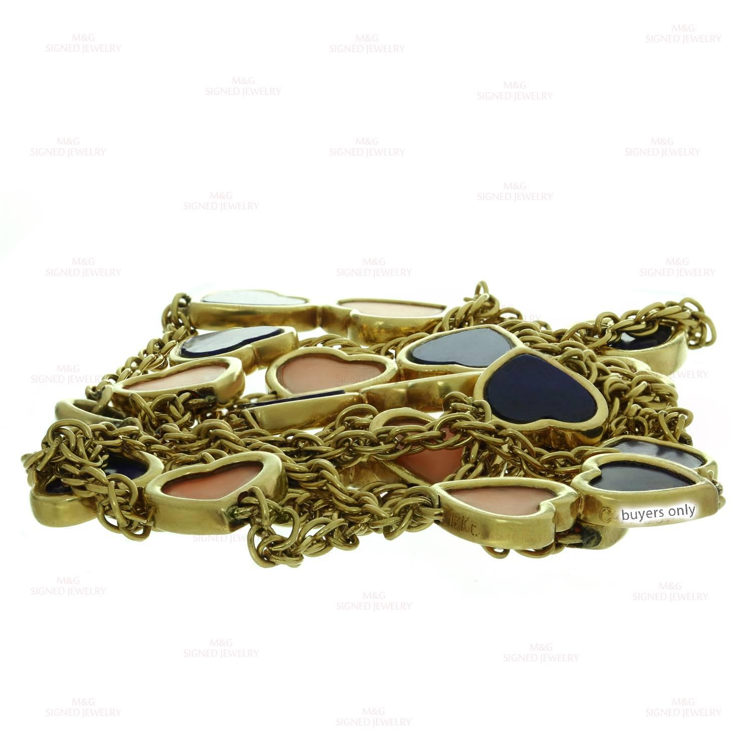 1960s Van Cleef & Arpels Pink Coral Lapis Lazuli Gold Double Hearts Necklace 1