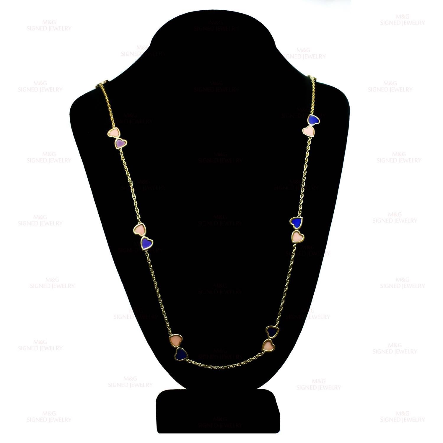Women's 1960s Van Cleef & Arpels Pink Coral Lapis Lazuli Gold Double Hearts Necklace
