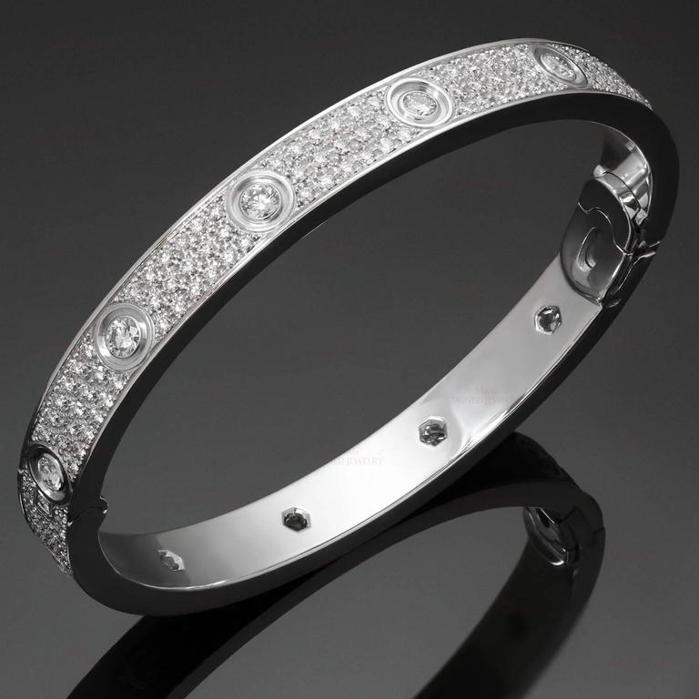  Cartier  Love Pave Diamond  Gold Bangle Bracelet  For Sale at 