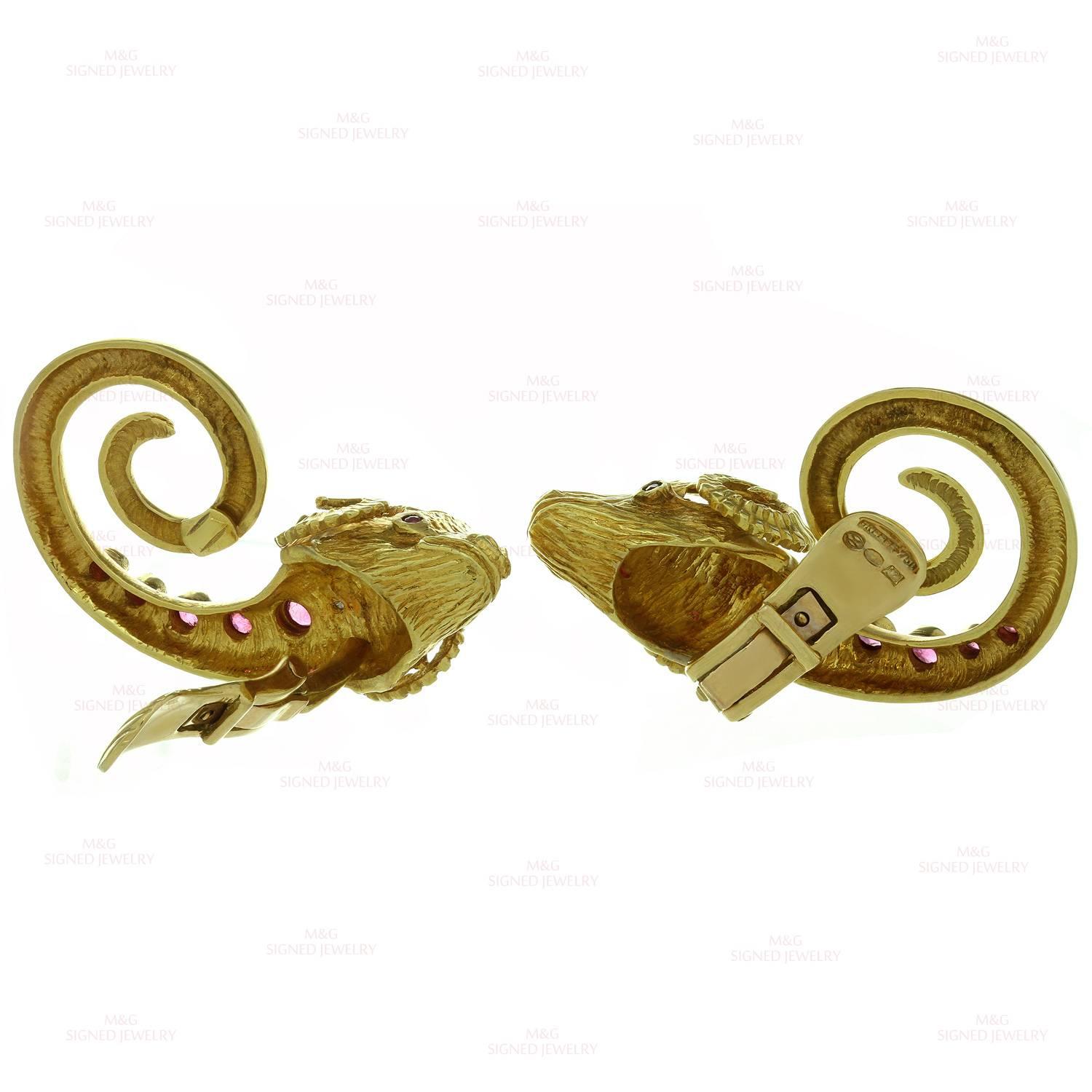 Ilias Lalaounis Ruby Diamond Gold Ram's Head Earrings 1