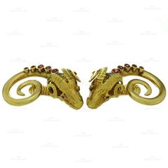 Ilias Lalaounis Ruby Diamond Gold Ram's Head Earrings