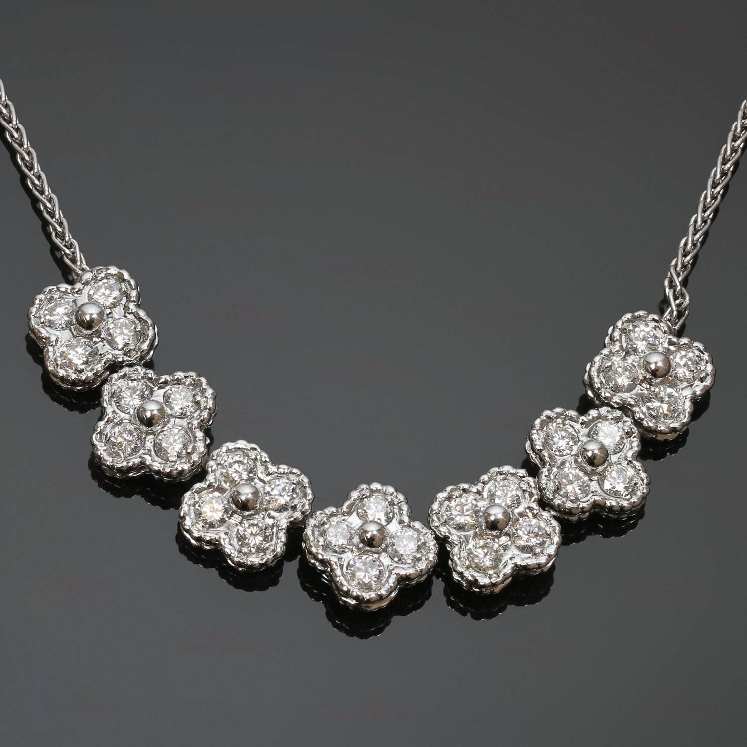 This exquisite Arno necklace from the Vintage Alhambra collection is crafted in 18k white gold and features a sparkling floral design set with brilliant-cut diamonds of an estimated 2.10 carats. Made in France circa 2000s. A timeless classic.