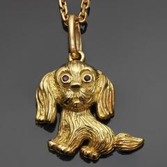 VAN CLEEF & ARPELS Ruby Yellow Gold Dog Pendant Necklace