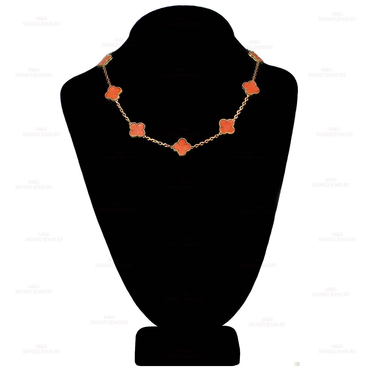 Women's VAN CLEEF & ARPELS Vintage Alhambra Coral Yellow Gold 10 Motif Necklace