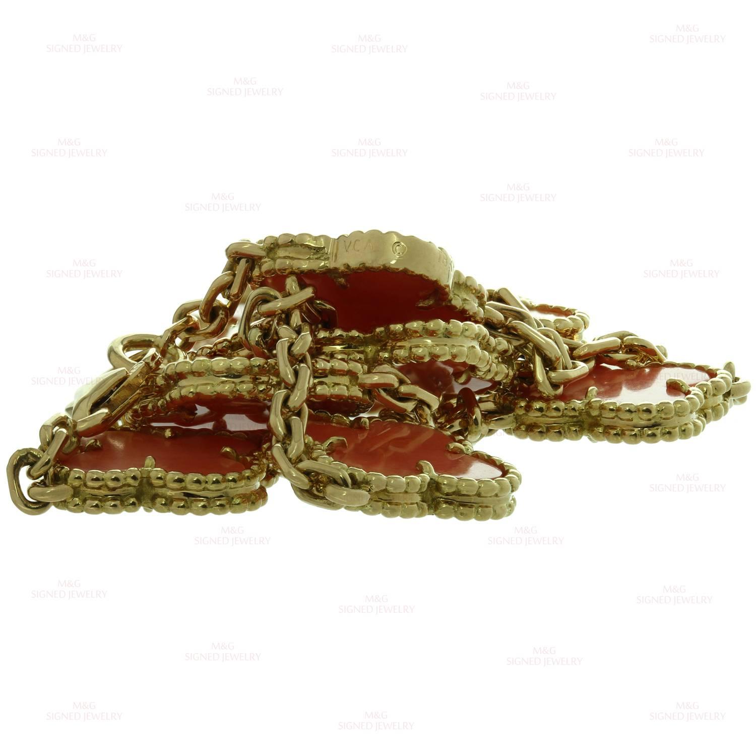 VAN CLEEF & ARPELS Vintage Alhambra Coral Yellow Gold 10 Motif Necklace 2