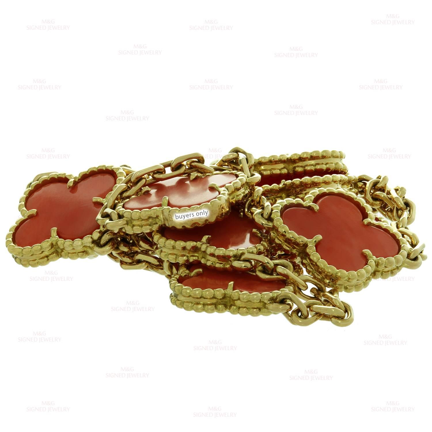 VAN CLEEF & ARPELS Vintage Alhambra Coral Yellow Gold 10 Motif Necklace 3