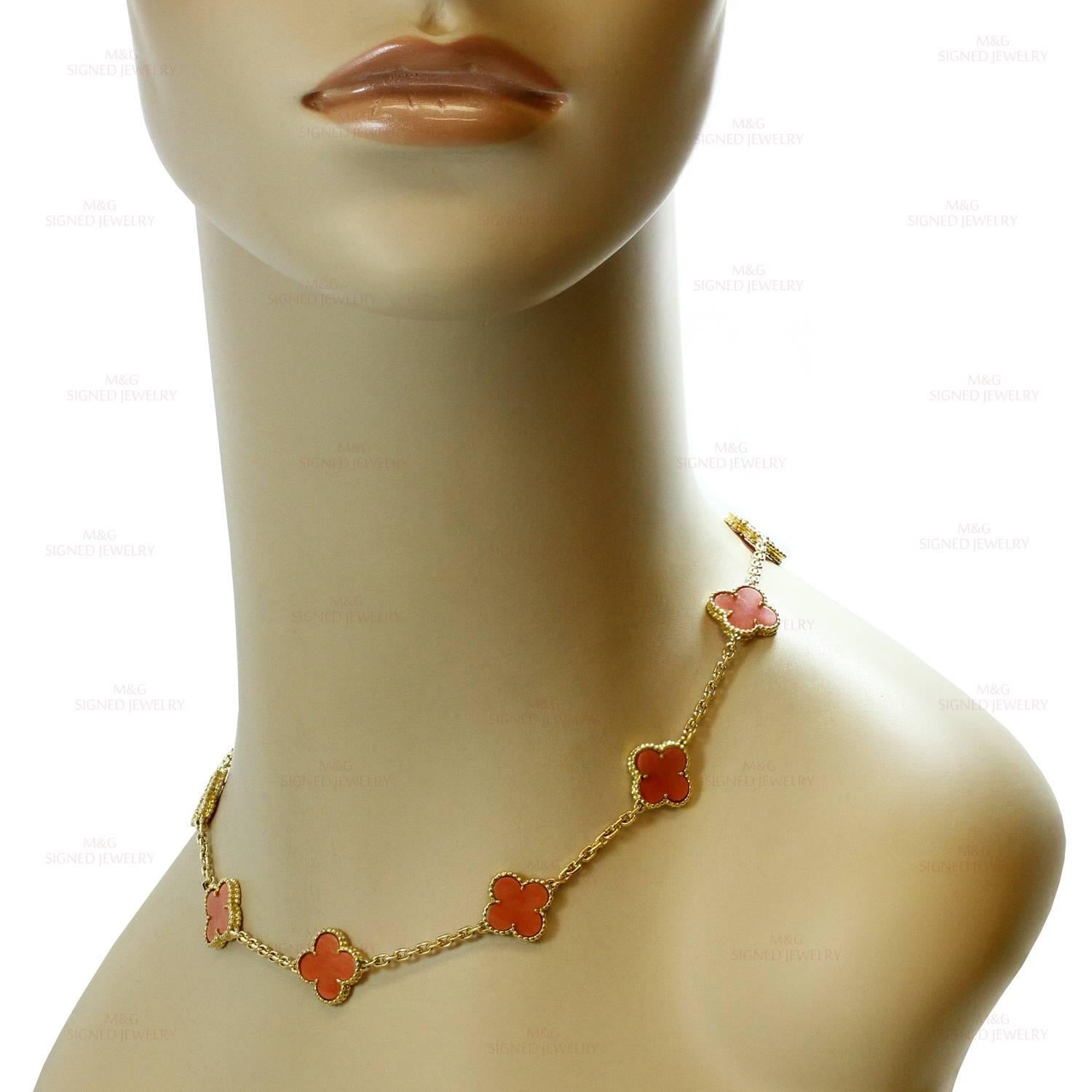 VAN CLEEF & ARPELS Vintage Alhambra Coral Yellow Gold 10 Motif Necklace 1