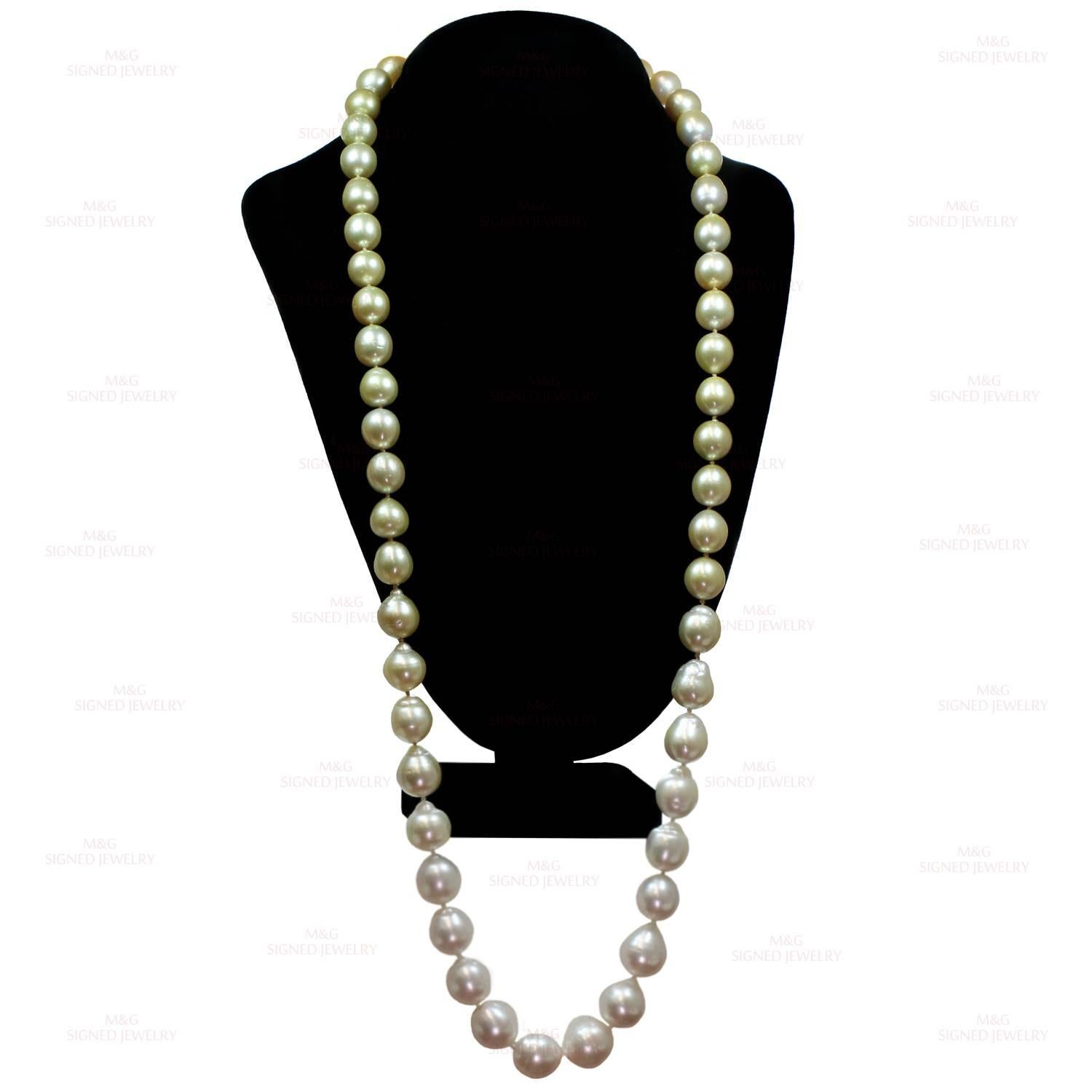 South Sea Baroque Natural Gold  White Tone Pearl Necklace In New Condition In New York, NY