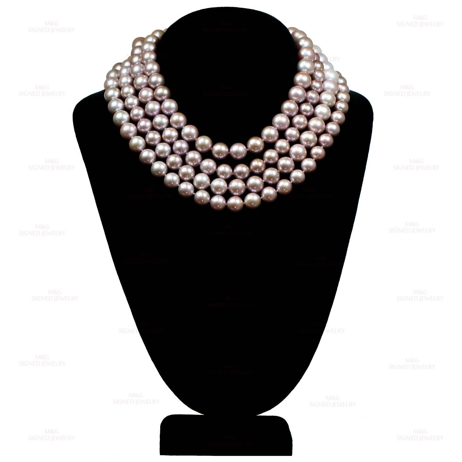 Double Opera Diamond South Sea Freshwater Pink Pearl Necklace In New Condition In New York, NY