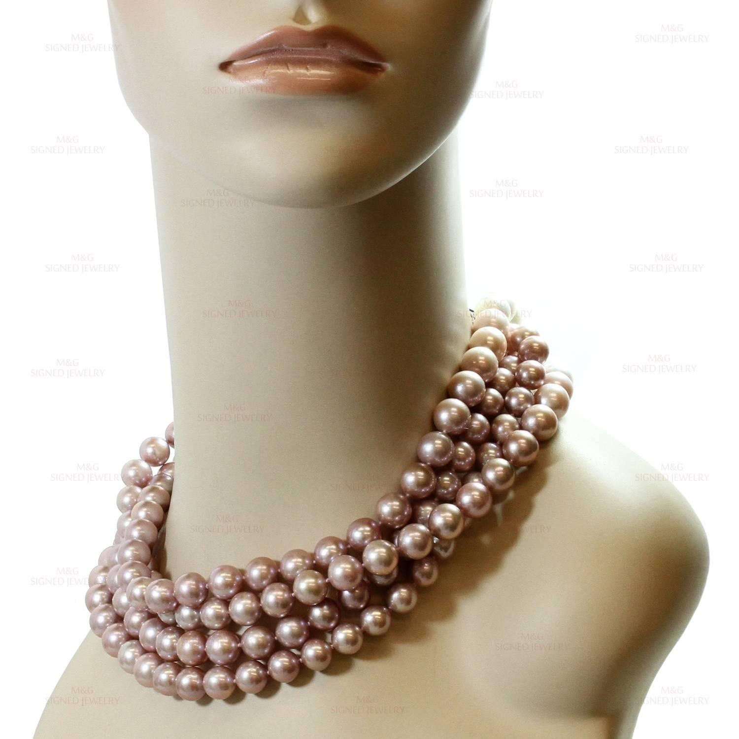 Women's Double Opera Diamond South Sea Freshwater Pink Pearl Necklace