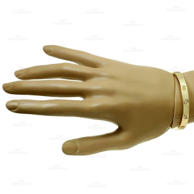 Cartier Love 10 Diamond Yellow Gold Bangle Bracelet Size 16 Box Cartier Love 10 Diamond Yellow Gold Bangle Bracelet Size 16 Box Papers In Excellent Condition For