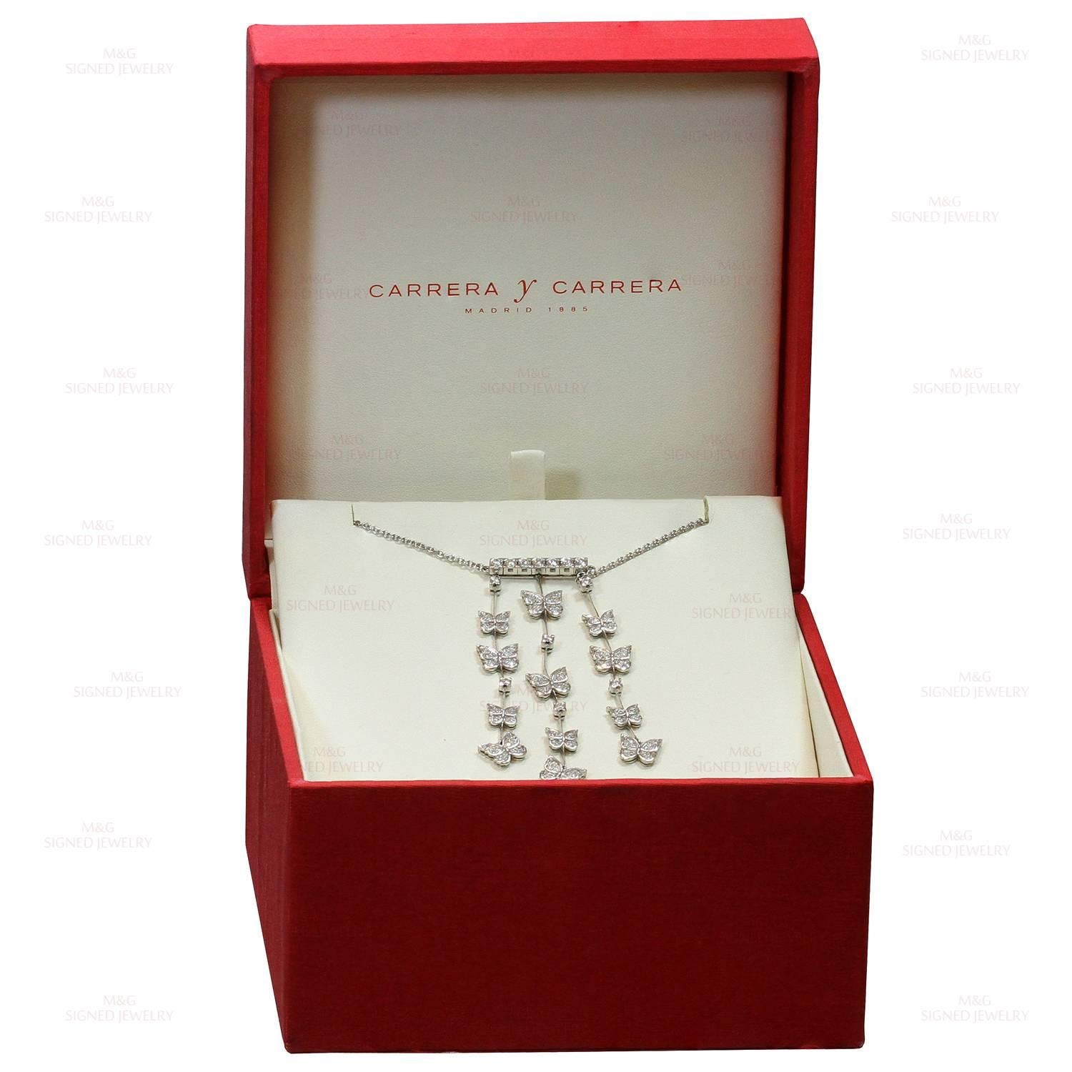 This exquisite necklace from the Butterflies collection by Carrera Y Carerra is crafted in 18k white gold and features a stunning pendant drop set with 151 diamonds of an estimated 2.05 carats. Made in Spain circa 2000s. Measurements: 0.98