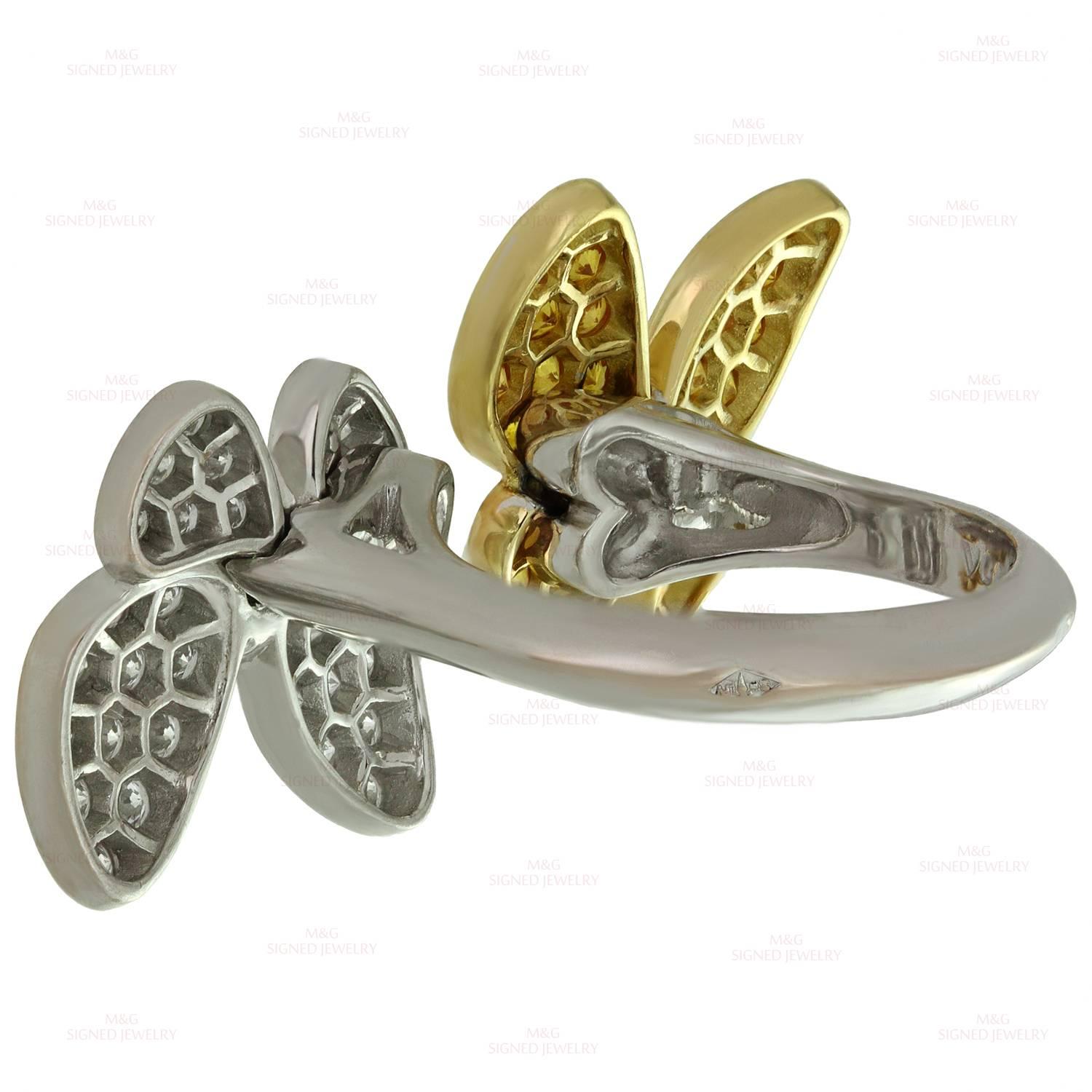 Women's or Men's VAN CLEEF & ARPELS Two Butterfly Between the Finger Diamond Sapphire Gold Ring