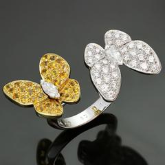 VAN CLEEF & ARPELS Two Butterfly Between the Finger Diamond Sapphire Gold Ring