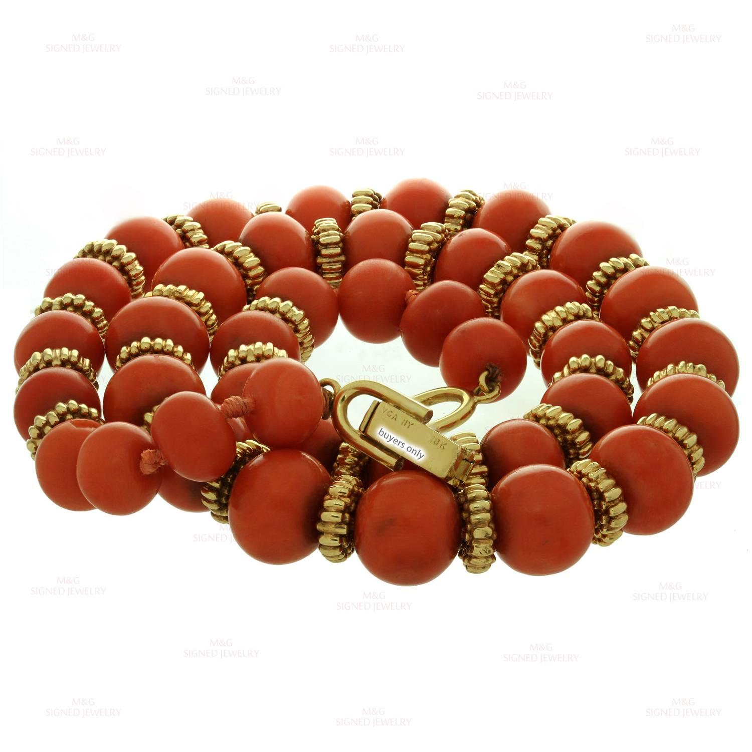 1960s Van Cleef & Arpels Coral Gold Bead Necklace 1