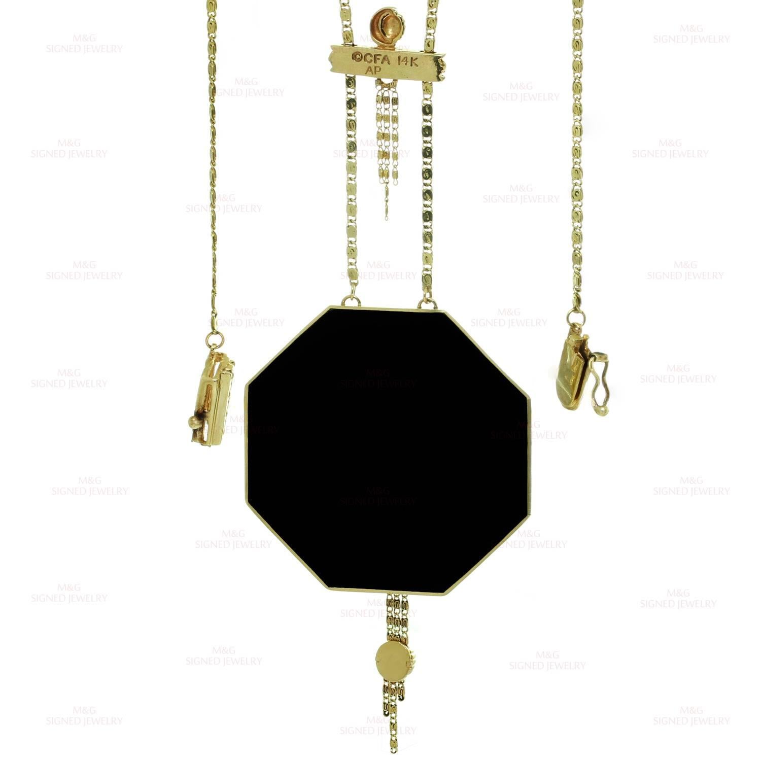 1979 Erte Aventurine Black Onyx Diamond Gold Cameo Pendant Necklace 2