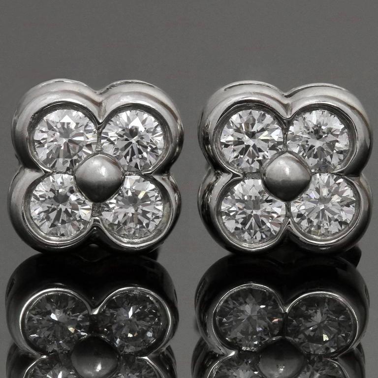 Tiffany Diamond Platinum Lace Flower Stud Earrings