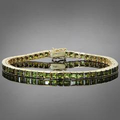 Straight-Line Channel-Set Square-Cut Genuine Green Peridot Yellow Gold Bracelet