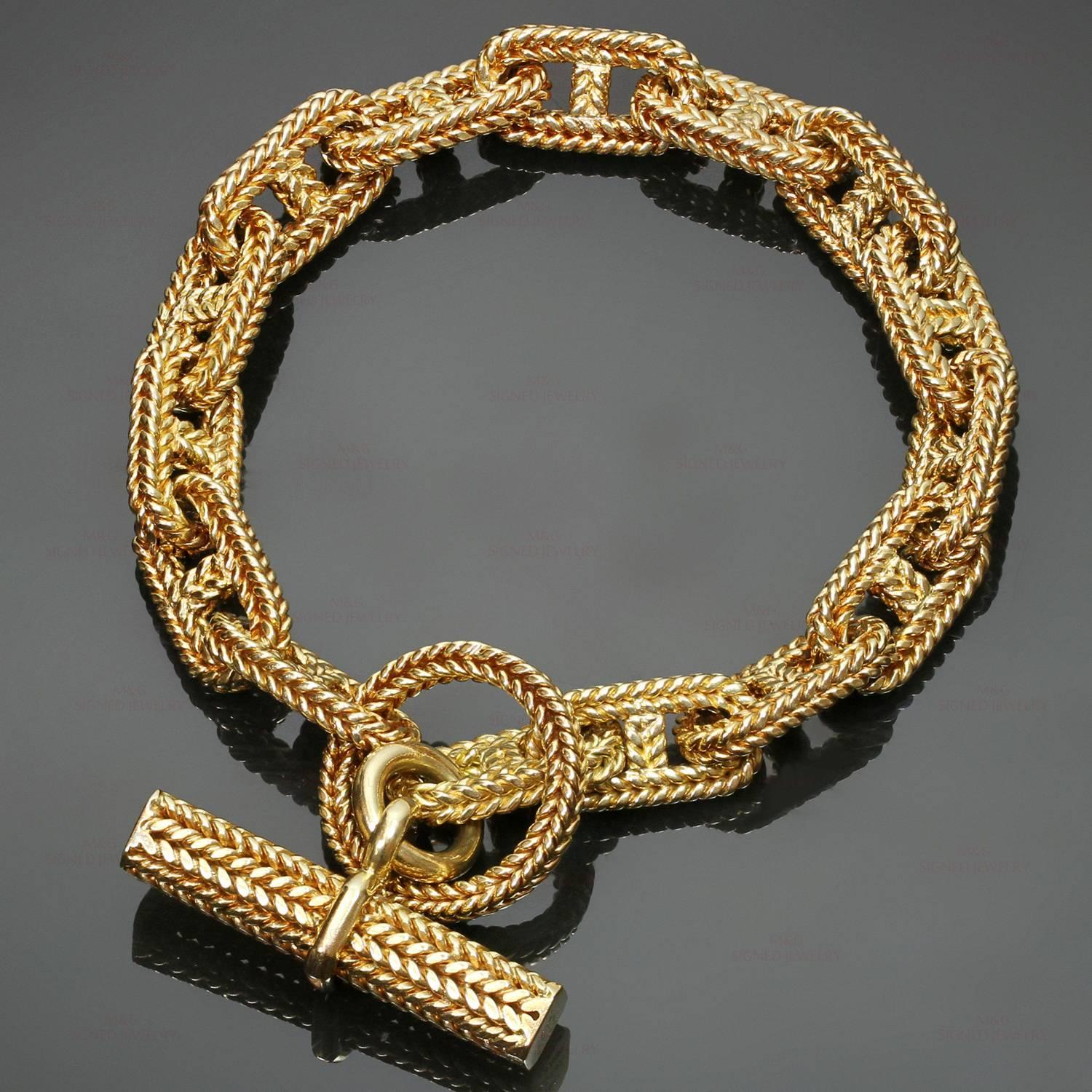 This rare unisex Hermes bracelet is crafted in 18k yellow gold and was designed by George L'enfant for the classic Chain d'Ancre collection. Made in France circa 1960s. Measurements: 0.039" (1mm) width, 9.25" (23.4cm) length. 