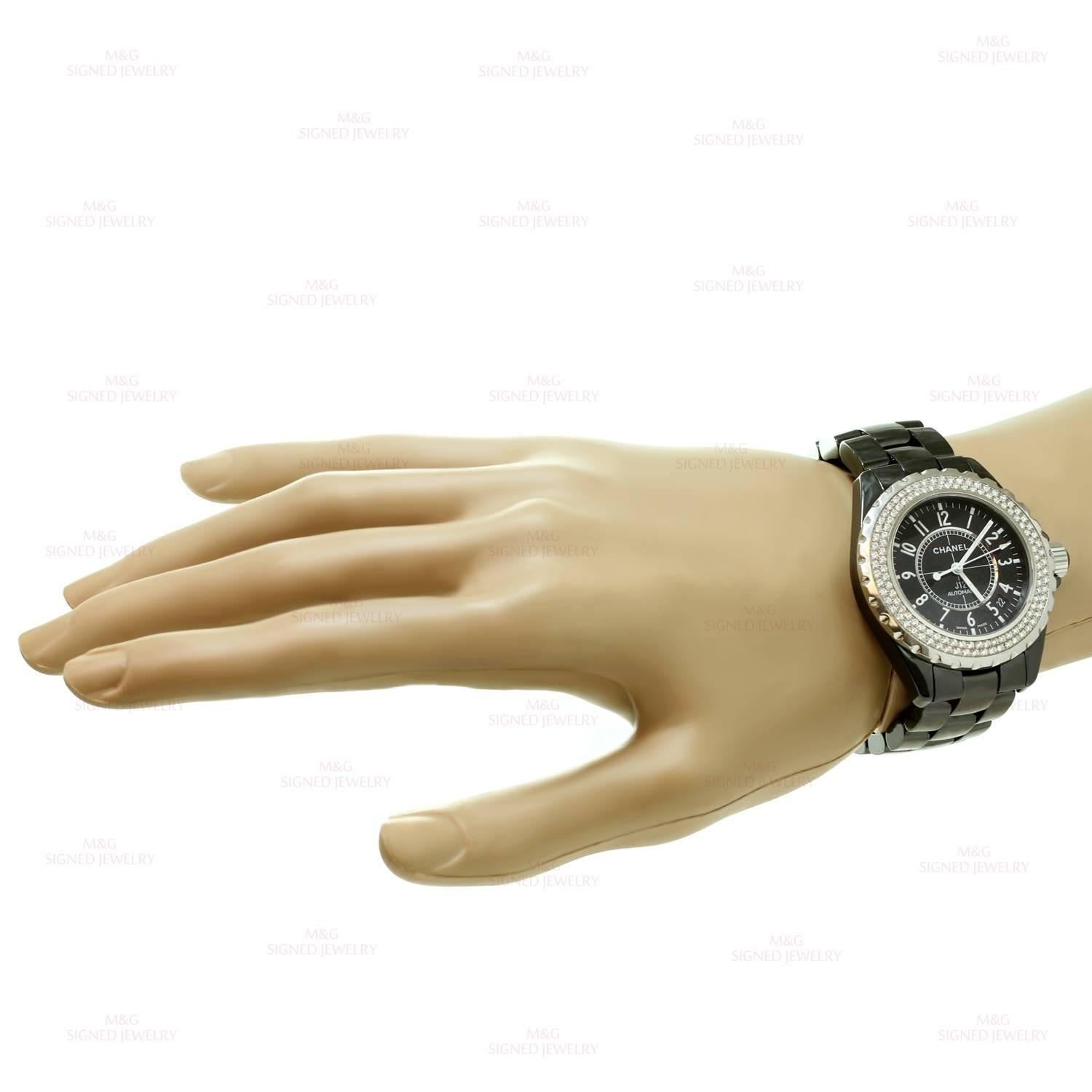 Women's or Men's Chanel ladies stainless steel Diamond Bezel Black Ceramic Automatic Wristwatch