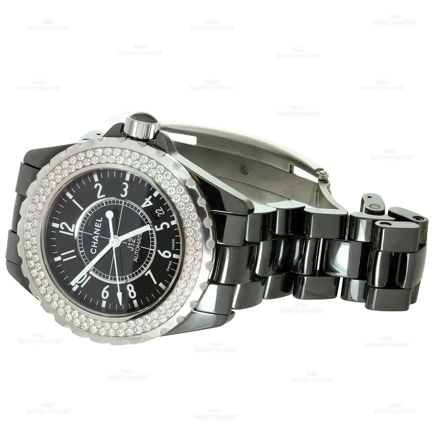Chanel ladies stainless steel Diamond Bezel Black Ceramic Automatic Wristwatch 1