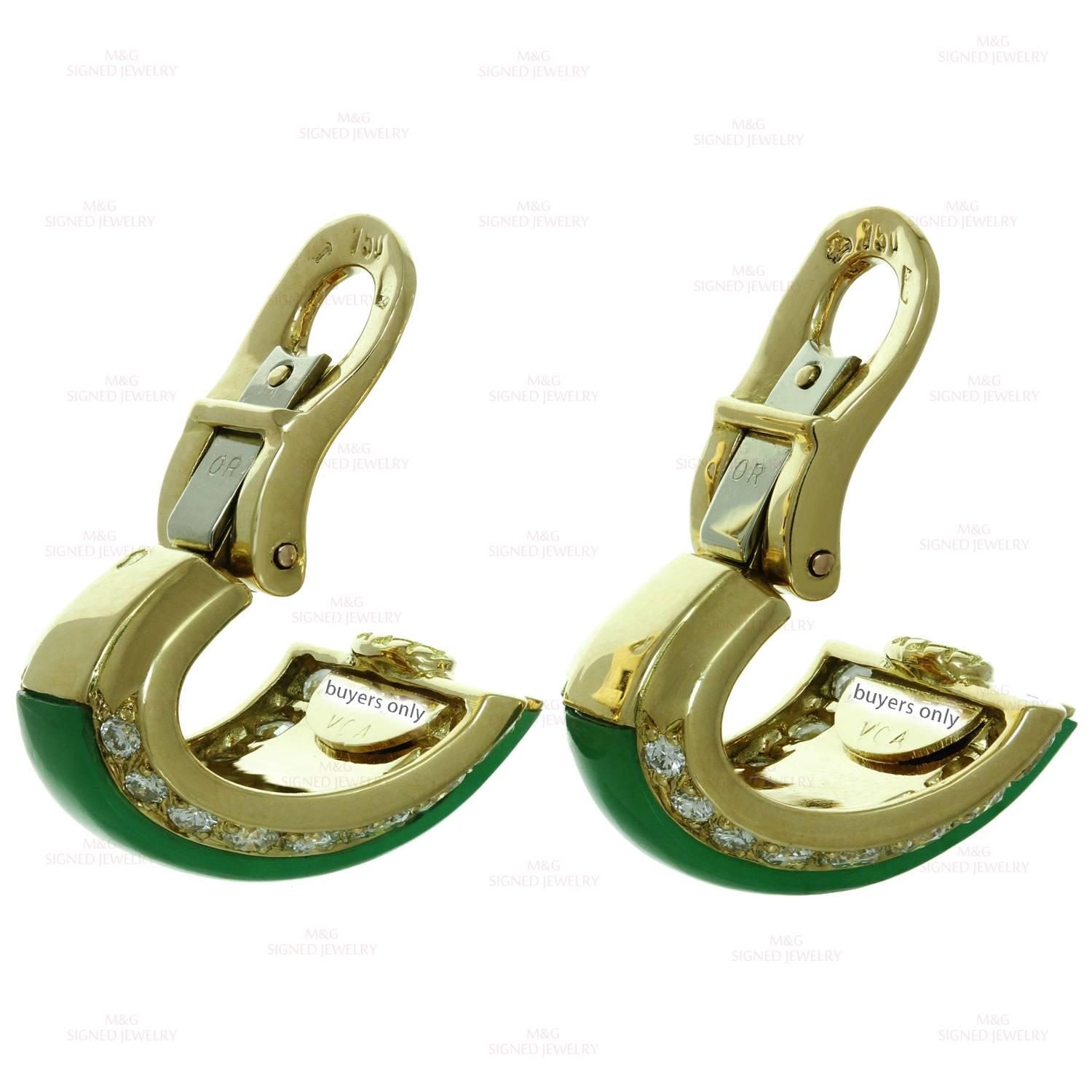 Van Cleef & Arpels Green Chrysoprase Diamond Gold Earrings 2